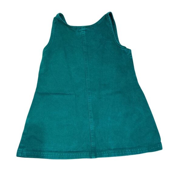 In Design 6 Girls Green Cotton Denim Jumper Dress Scotty Dog Bow Pockets Vintage - Picture 2 of 9